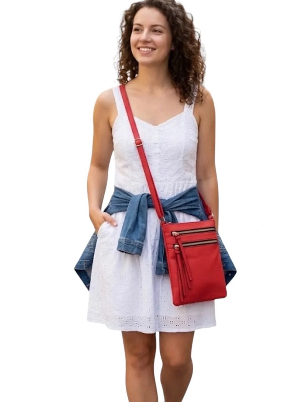 Red Crossbody Pebble Leather Travel Everyday Bag Stylish 9” x 7”